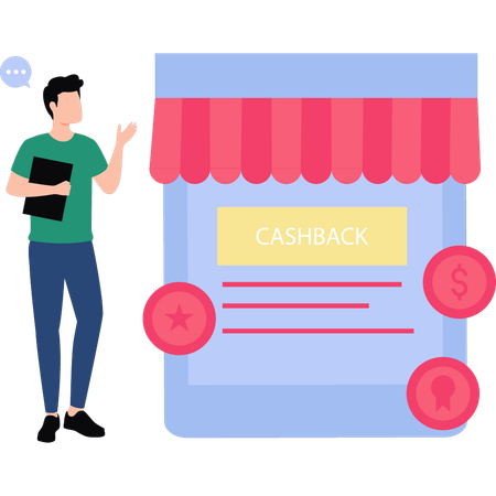 Jeune garçon regardant le cashback  Illustration