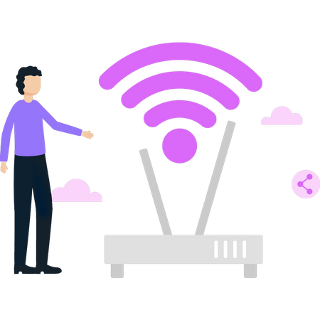 Jeune garçon regardant le modem  Illustration