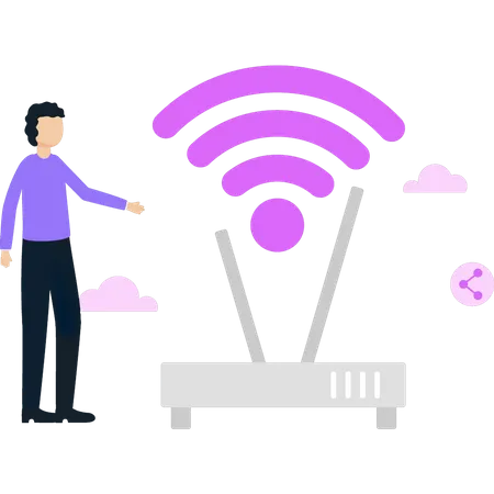 Jeune garçon regardant le modem  Illustration