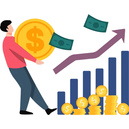 Jeune garçon regardant le graphique du revenu  Illustration