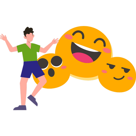 Jeune garçon utilisant des emojis  Illustration