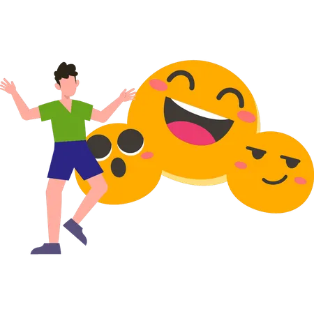 Jeune garçon utilisant des emojis  Illustration