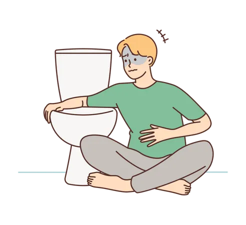 Jeune garçon vomissant dans les toilettes  Illustration