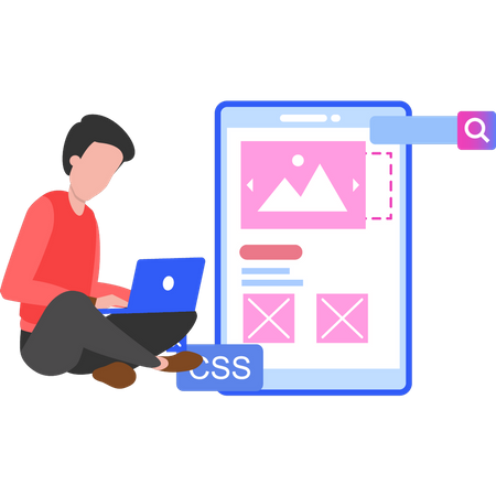 Jeune homme codant du CSS  Illustration