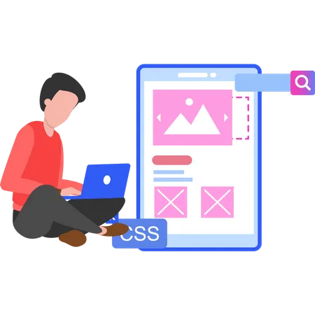 Jeune homme codant du CSS  Illustration