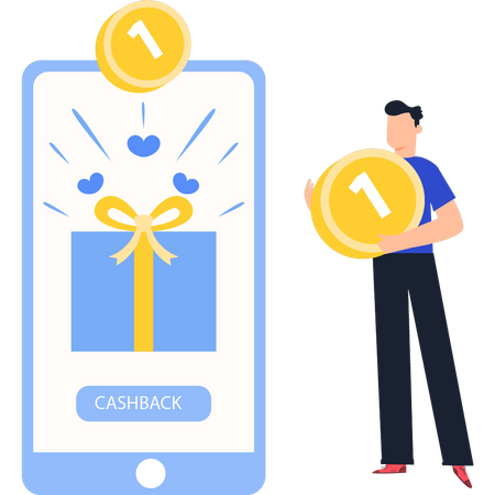 Jeune homme regardant la valeur du cashback  Illustration