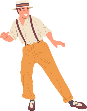 Jeune gentleman rétro dansant  Illustration