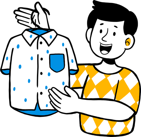 Chemise de magasinage pour jeune homme dans une boutique en ligne  Illustration