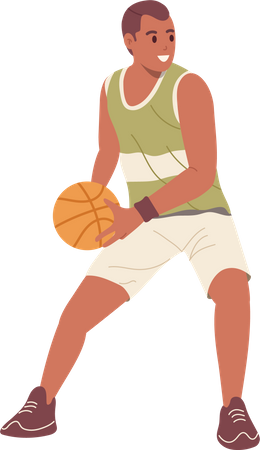 Joueur de basket-ball jeune homme actif debout en position de passe-balle  Illustration