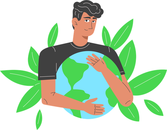 Un jeune homme africain embrassant la Terre  Illustration