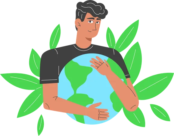 Un jeune homme africain embrassant la Terre  Illustration