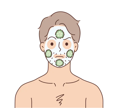 Jeune homme appliquant un masque facial  Illustration