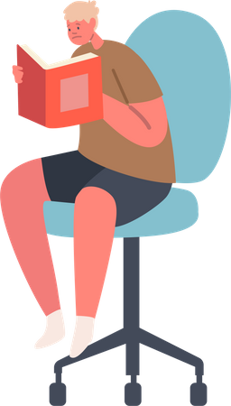 Jeune homme assis sur une chaise et lisant un livre  Illustration