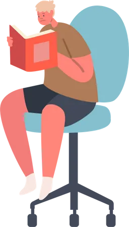 Jeune homme assis sur une chaise et lisant un livre  Illustration
