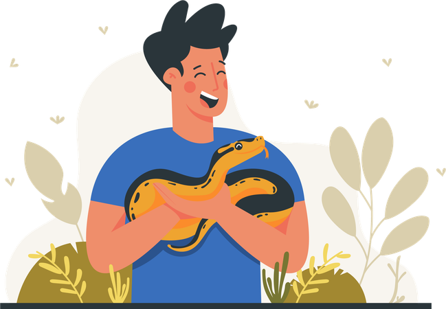 Un jeune homme avec son serpent de compagnie  Illustration