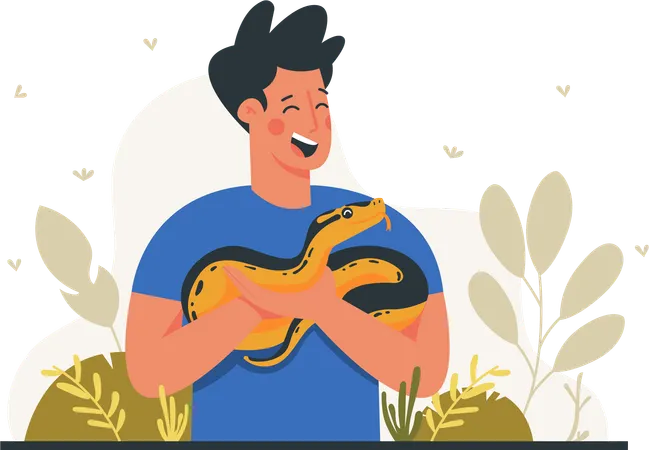 Un jeune homme avec son serpent de compagnie  Illustration