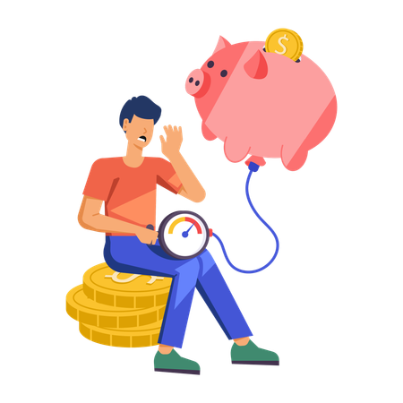 Jeune homme avec une inflation élevée  Illustration