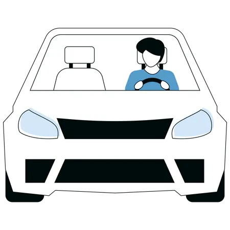 Jeune homme conduisant une voiture  Illustration