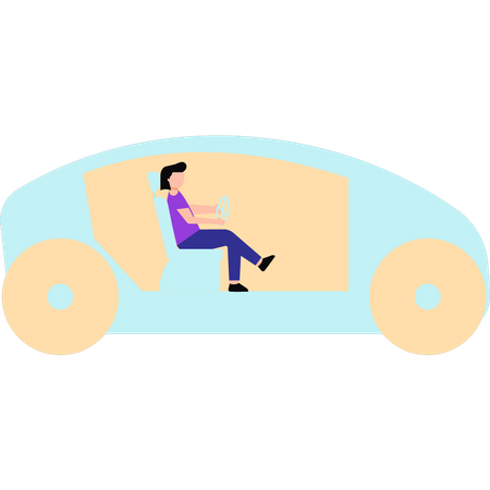 Jeune homme conduisant une voiture  Illustration