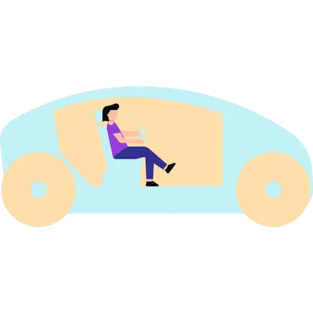 Jeune homme conduisant une voiture  Illustration