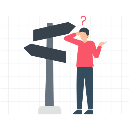 Jeune homme confus au sujet de la prise de décision commerciale  Illustration