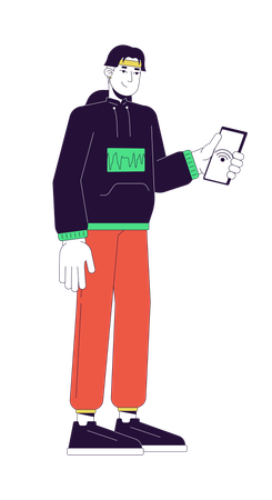 Jeune homme coréen ayant NFC sur téléphone  Illustration