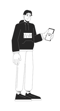 Jeune homme coréen ayant NFC sur téléphone  Illustration