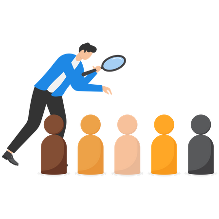 Jeune homme d'affaires choisissant un candidat pour un emploi  Illustration