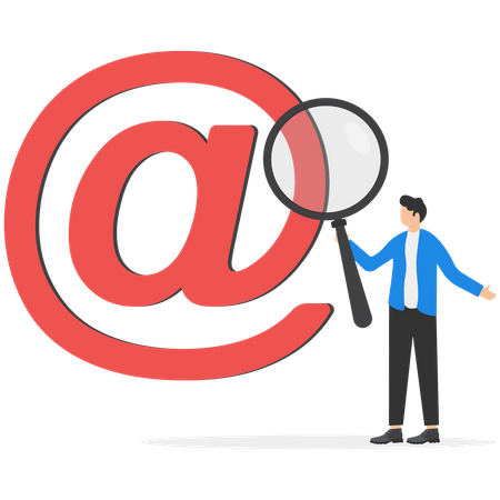 Jeune homme d'affaires effectuant une analyse de courrier électronique pour la cybersécurité  Illustration