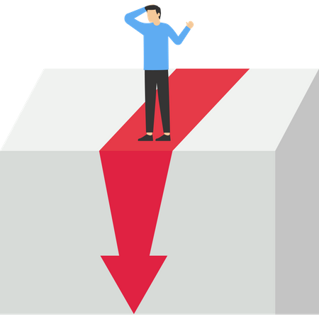 Jeune homme d'affaires regardant une baisse dans un diagramme de diagramme d'affaires  Illustration