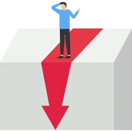 Jeune homme d'affaires regardant une baisse dans un diagramme de diagramme d'affaires  Illustration