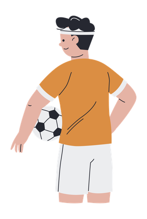 Jeune homme debout tenant un ballon de football  Illustration