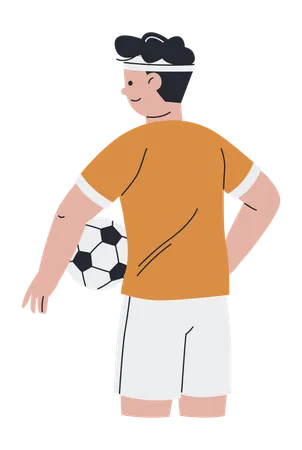 Jeune homme debout tenant un ballon de football  Illustration