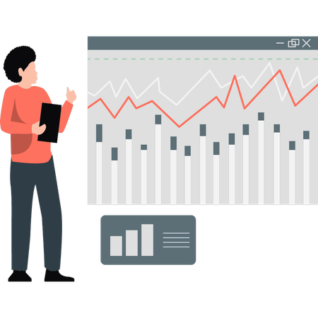 Un jeune homme définit un tableau financier  Illustration