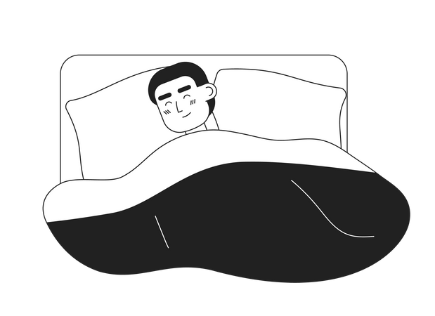 Jeune homme dormant dans son lit  Illustration