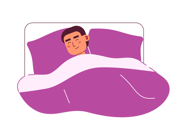 Jeune homme dormant dans son lit avec confort  Illustration