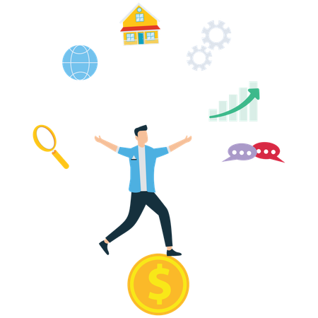 Jeune homme effectuant un travail multitâche  Illustration