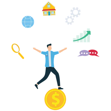 Jeune homme effectuant un travail multitâche  Illustration