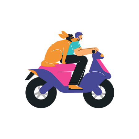 Un jeune homme voyageant en moto avec son chien  Illustration