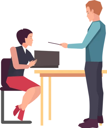 Jeune homme et femme faisant des discussions d'affaires  Illustration