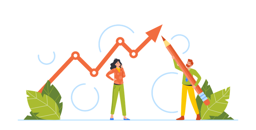 Jeune homme et femme faisant une analyse de croissance  Illustration