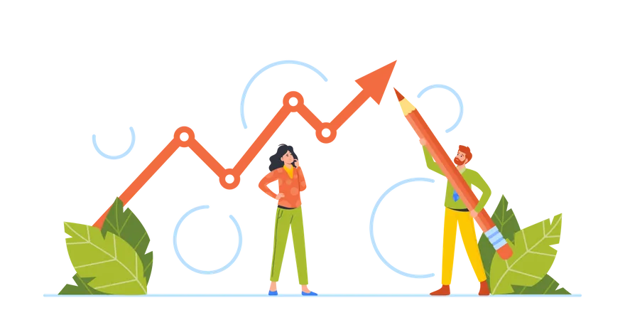 Jeune homme et femme faisant une analyse de croissance  Illustration