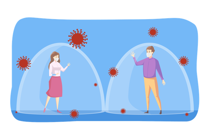 Jeune homme et femme gardant un espace sûr l'un de l'autre  Illustration