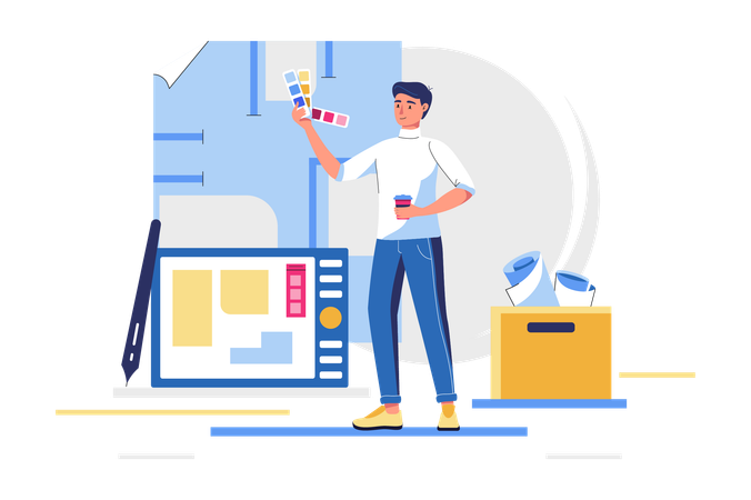 Jeune homme faisant du graphisme  Illustration