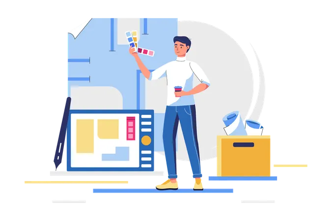 Jeune homme faisant du graphisme  Illustration