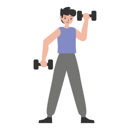 Jeune homme faisant des exercices d'haltérophilie  Illustration