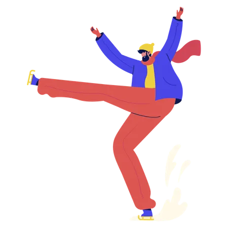 Jeune homme faisant du patinage sur glace  Illustration