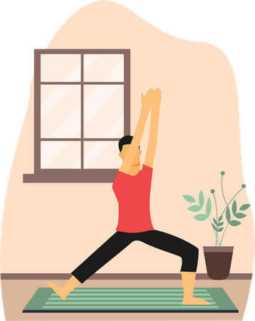 Jeune homme faisant du yoga en classe  Illustration