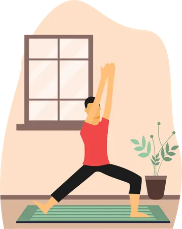 Jeune homme faisant du yoga en classe  Illustration