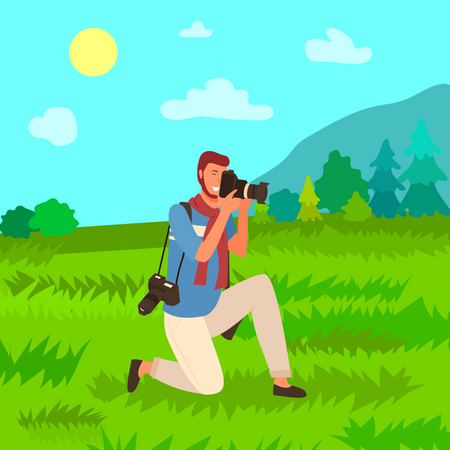 Jeune homme faisant de la photographie de nature  Illustration